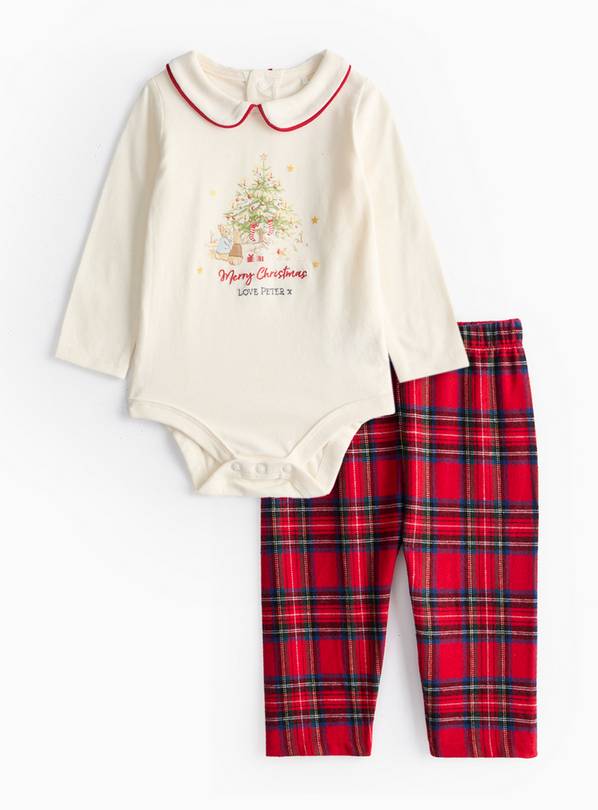 Peter Rabbit Christmas Bodysuit & Red Tartan Leggings Set 9-12 months